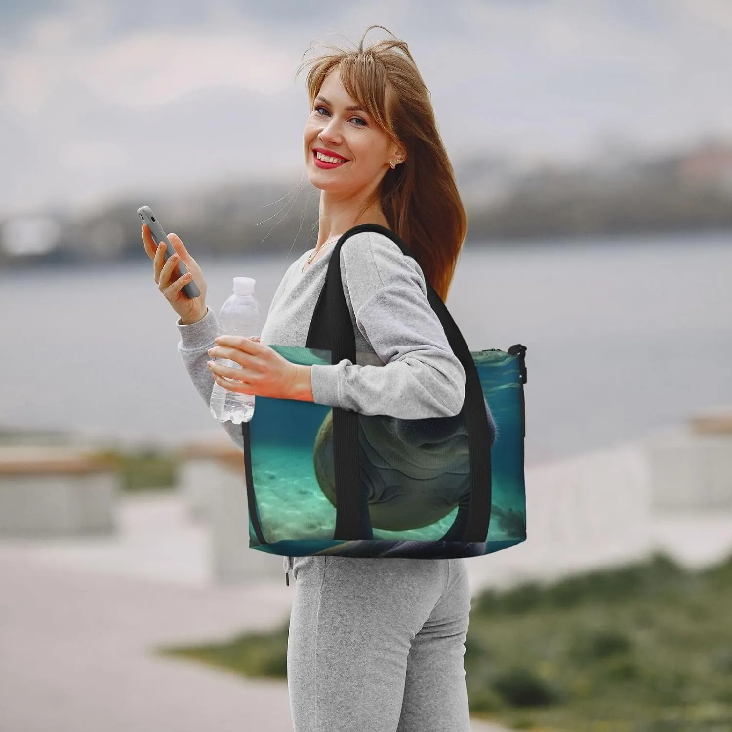 Sports Gym Bag for Women Men Travel Duffel Bag Tote Cute Sea Animal Manatee Weekender Bag Canvas Carry on Overnight Bag for Travel Swimming Fitness Workout Sports Duffle Bag