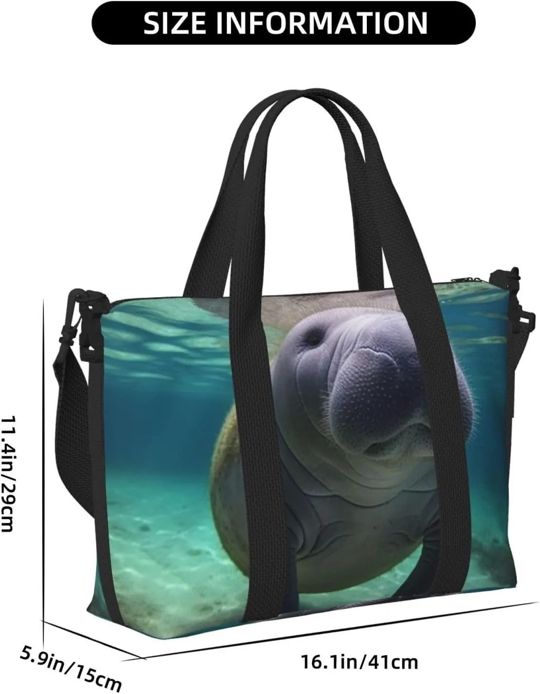 Sports Gym Bag for Women Men Travel Duffel Bag Tote Cute Sea Animal Manatee Weekender Bag Canvas Carry on Overnight Bag for Travel Swimming Fitness Workout Sports Duffle Bag