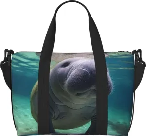 Sports Gym Bag for Women Men Travel Duffel Bag Tote Cute Sea Animal Manatee Weekender Bag Canvas Carry on Overnight Bag for Travel Swimming Fitness Workout Sports Duffle Bag