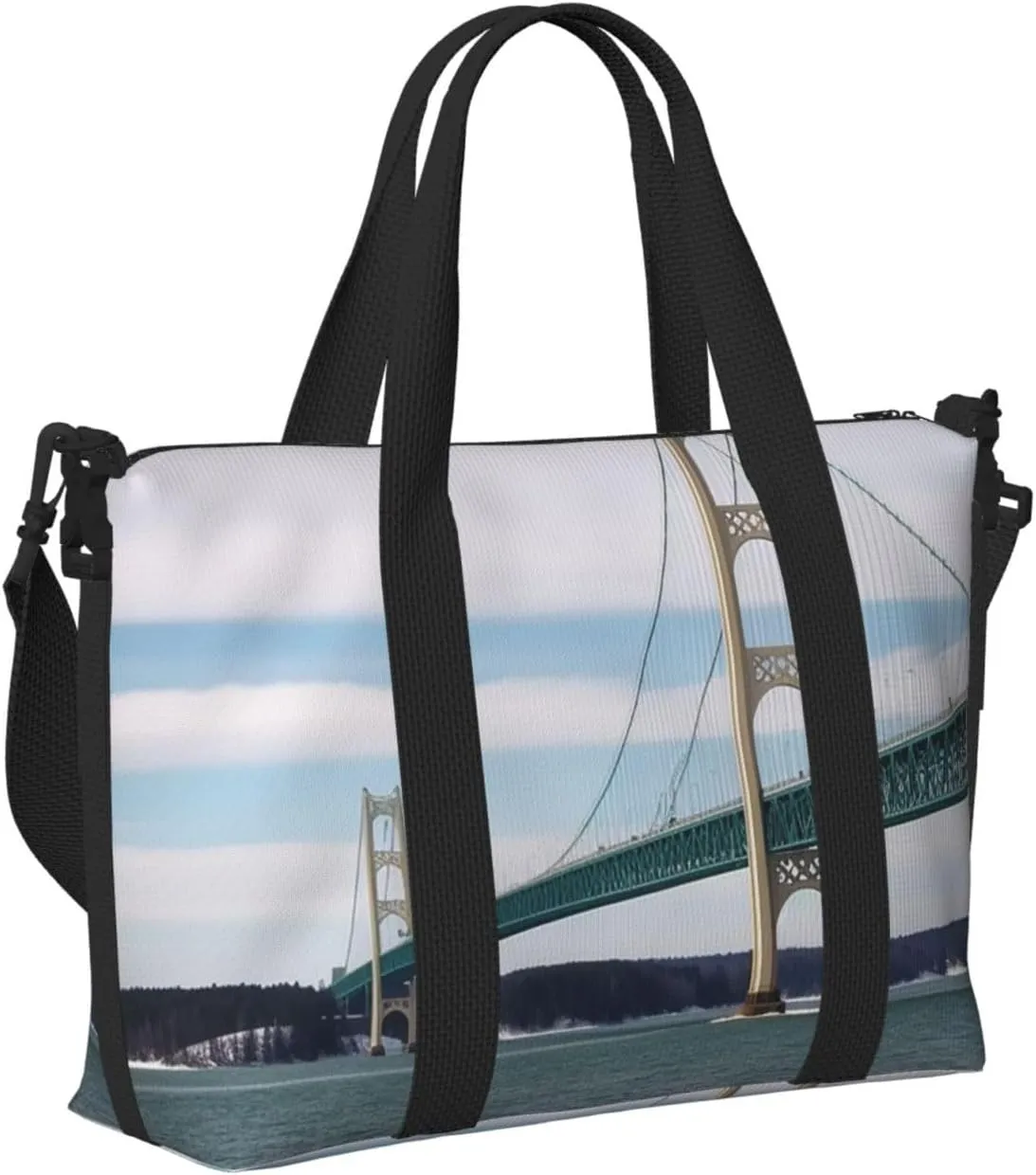 Sports Gym Bag for Women Men Travel Duffel Bag Tote Mackinac Suspension Bridge Weekender Bag Canvas Carry on Overnight Bag for Travel Swimming Fitness Workout Sports Duffle Bag