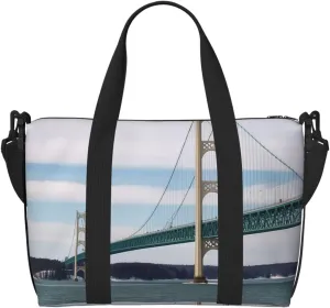Sports Gym Bag for Women Men Travel Duffel Bag Tote Mackinac Suspension Bridge Weekender Bag Canvas Carry on Overnight Bag for Travel Swimming Fitness Workout Sports Duffle Bag