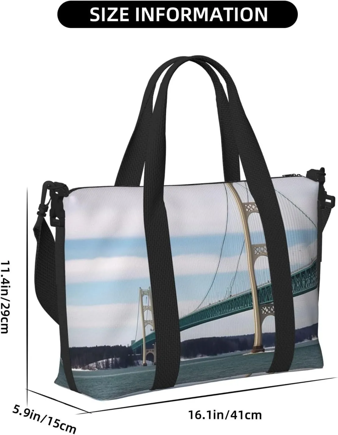 Sports Gym Bag for Women Men Travel Duffel Bag Tote Mackinac Suspension Bridge Weekender Bag Canvas Carry on Overnight Bag for Travel Swimming Fitness Workout Sports Duffle Bag