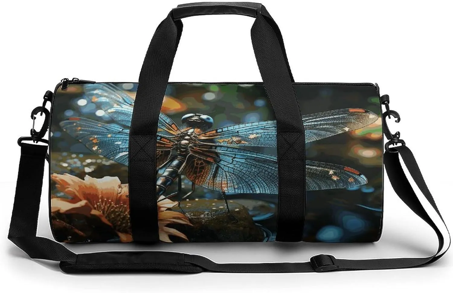 Sports Gym Bag for Women Men Travel Duffel Bag Tote Weekender Bag Dragonfly Flying on The Pond Carry on Overnight Bag for Travel Swimming Fitness Workout Sports Duffle Bag