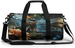 Sports Gym Bag for Women Men Travel Duffel Bag Tote Weekender Bag Dragonfly Flying on The Pond Carry on Overnight Bag for Travel Swimming Fitness Workout Sports Duffle Bag