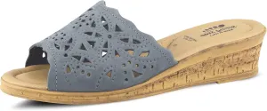 Spring Step Estella Women's Fashion Wedge Slide Sandals – Casual Leather Heel with Geometric Laser-Cut Detailing