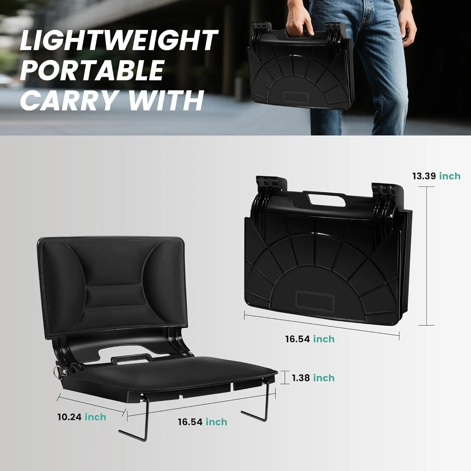 Stadium Bleacher Seat with Foam-Backed Support ，Extra-Wide Bleacher Chair with High-Density Padded Cushion，Portable Folding Stadium Chair