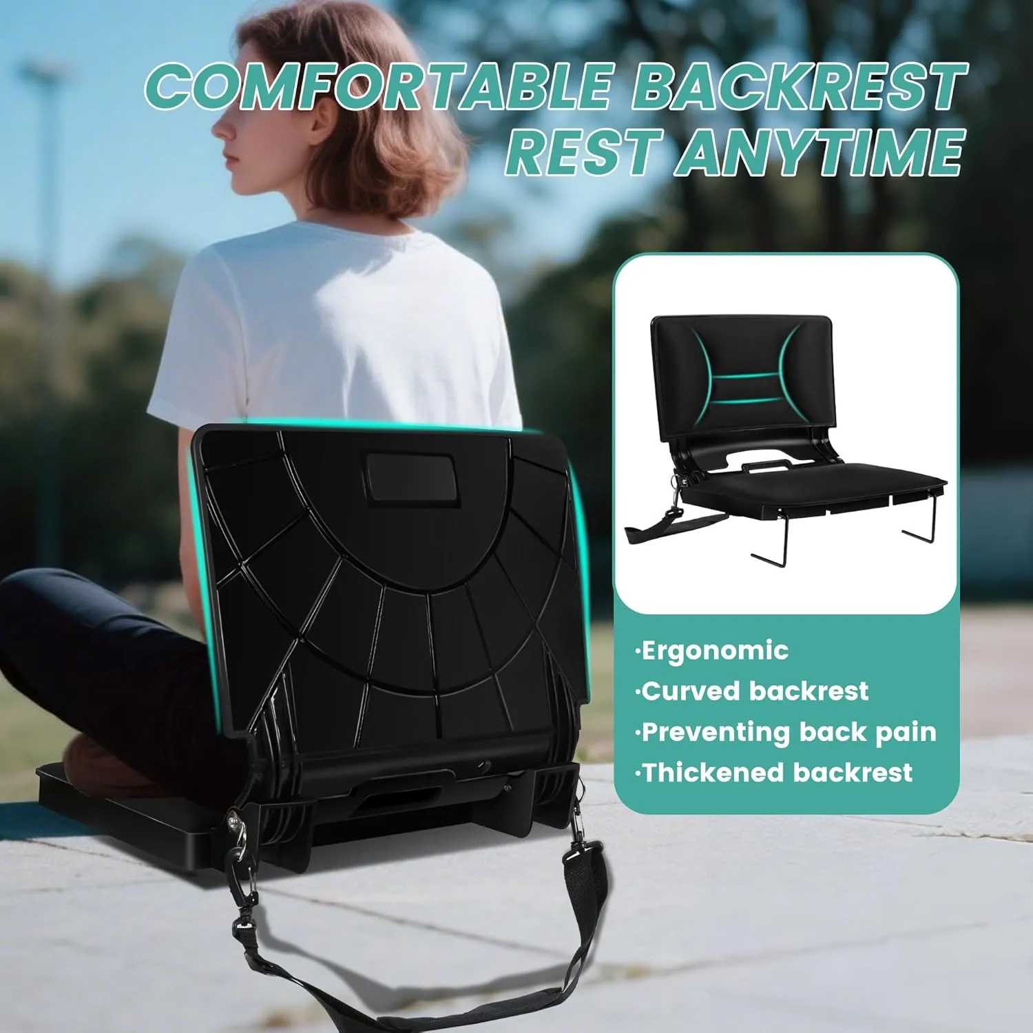 Stadium Bleacher Seat with Foam-Backed Support ，Extra-Wide Bleacher Chair with High-Density Padded Cushion，Portable Folding Stadium Chair