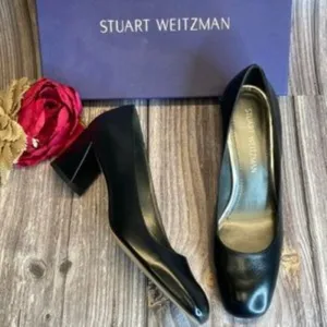 STUART WEITZMAN 'Marymid' Black Leather Pump  8.5M