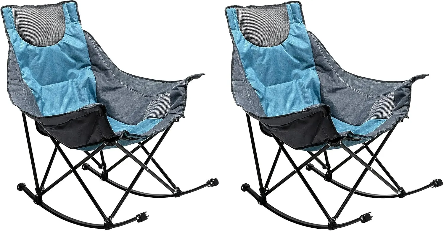 SUNNYFEEL Rocking Camping Chair, Luxury Padded Recliner, Oversized Folding Lawn Chair with Pocket, Heavy Duty for Outdoor/Picnic/Lounge/Patio, Portable Camp Rocker Chairs with Carry Bag