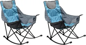 SUNNYFEEL Rocking Camping Chair, Luxury Padded Recliner, Oversized Folding Lawn Chair with Pocket, Heavy Duty for Outdoor/Picnic/Lounge/Patio, Portable Camp Rocker Chairs with Carry Bag