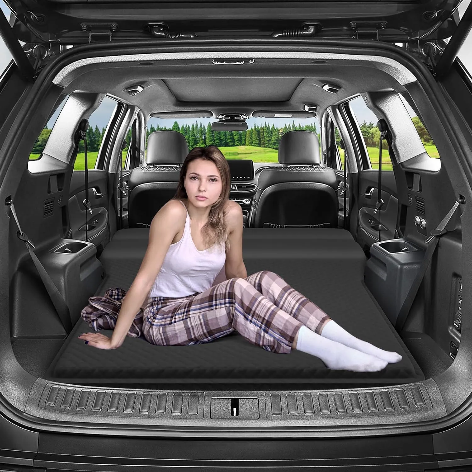 SUV Air Mattress, Self-Inflating Memory Foam Car Bed Mattress for SUV, Travel Camping Car Sleeping Pad with Storage Bag
