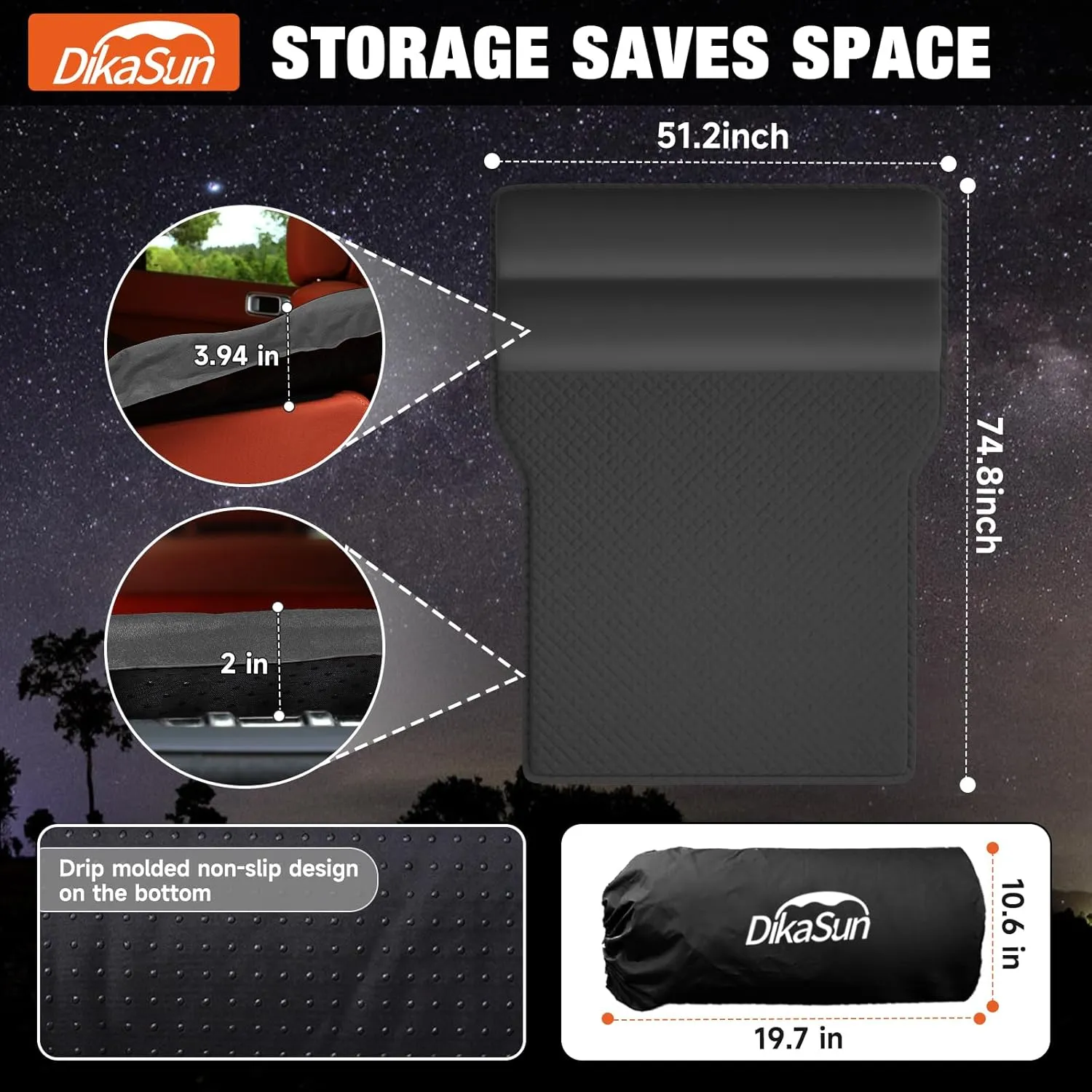 SUV Air Mattress, Self-Inflating Memory Foam Car Bed Mattress for SUV, Travel Camping Car Sleeping Pad with Storage Bag