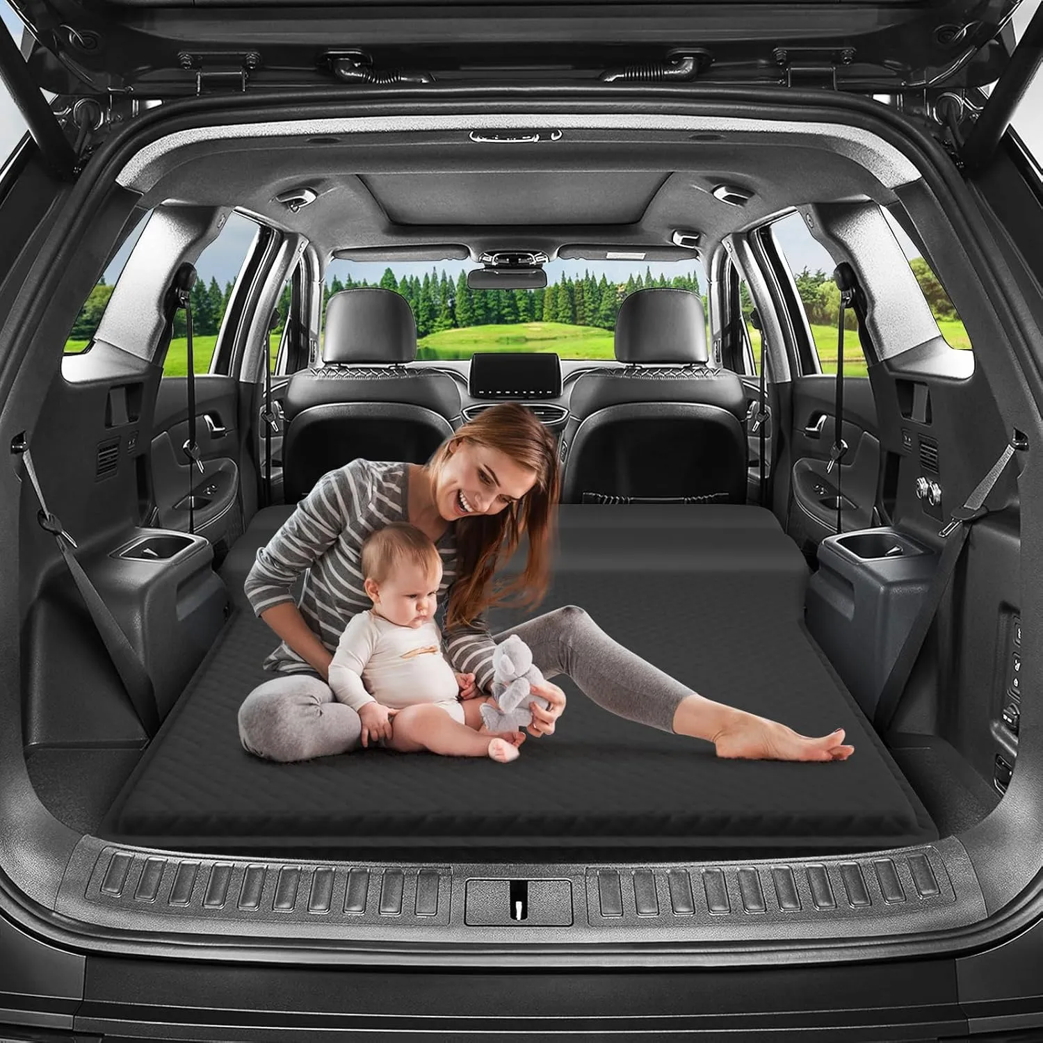 SUV Air Mattress, Self-Inflating Memory Foam Car Bed Mattress for SUV, Travel Camping Car Sleeping Pad with Storage Bag