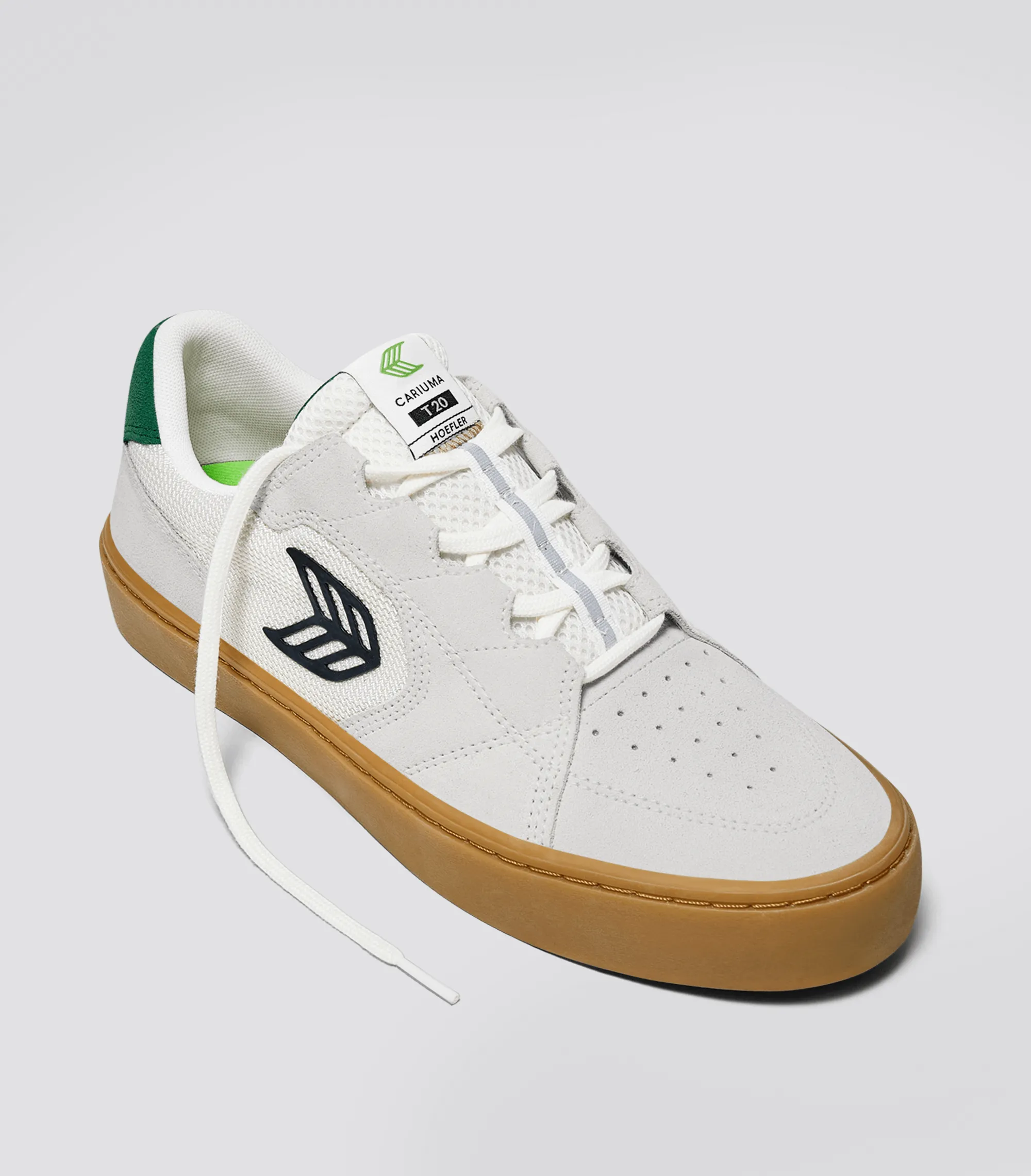 T20 PRO Gum Smoke White Suede and Mesh Black Logo Green Sneaker