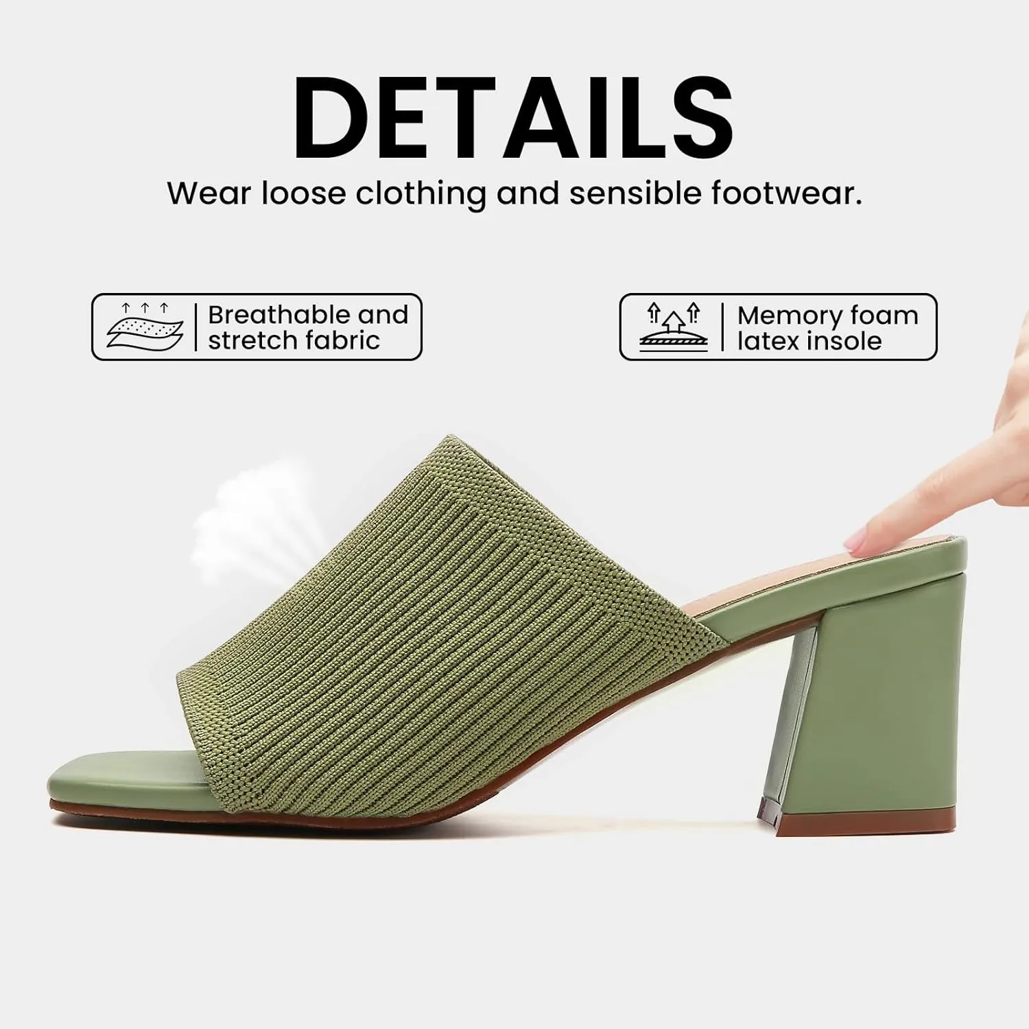 Tilocow Knit Heeled Sandals for Women Square Chunky Low Block Heel Mules Open Toe Slip On Breathable Slides Sandal Black