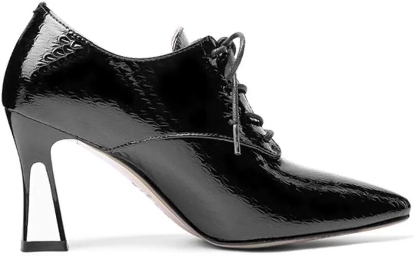 TinaCus Women's Genuine Leather Handmade Clear Pointed Toe Sexy High Heel Lace Up Graceful Pump Shoes