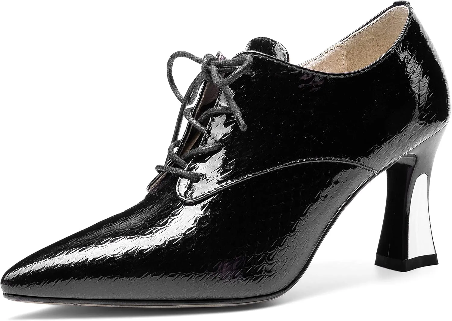 TinaCus Women's Genuine Leather Handmade Clear Pointed Toe Sexy High Heel Lace Up Graceful Pump Shoes
