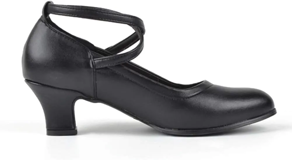 TINRYMX Women Standard Latin Dance Shoes Cross Strap Ballroom Modern Character Tango Salsa Party Dress Pump Shoes with Closed Toe 815