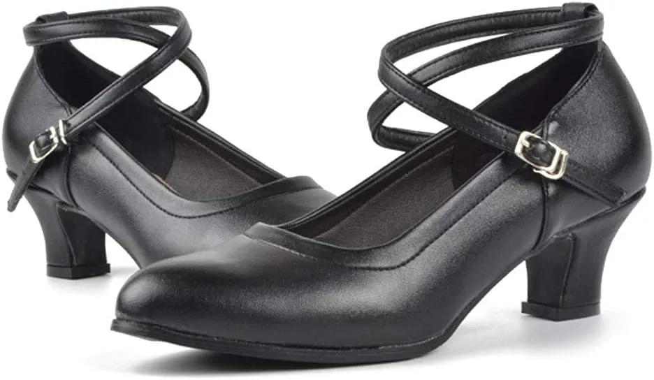 TINRYMX Women Standard Latin Dance Shoes Cross Strap Ballroom Modern Character Tango Salsa Party Dress Pump Shoes with Closed Toe 815