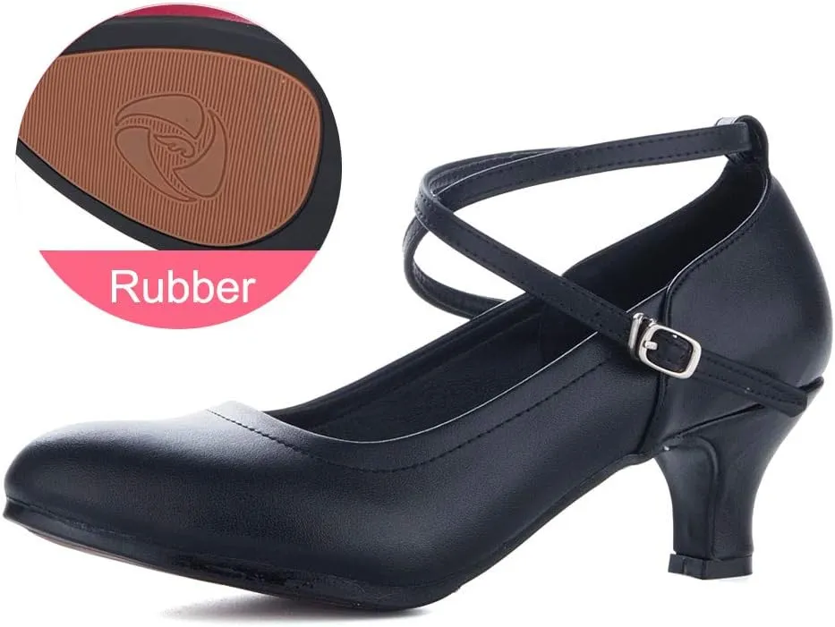 TINRYMX Women Standard Latin Dance Shoes Cross Strap Ballroom Modern Character Tango Salsa Party Dress Pump Shoes with Closed Toe 815