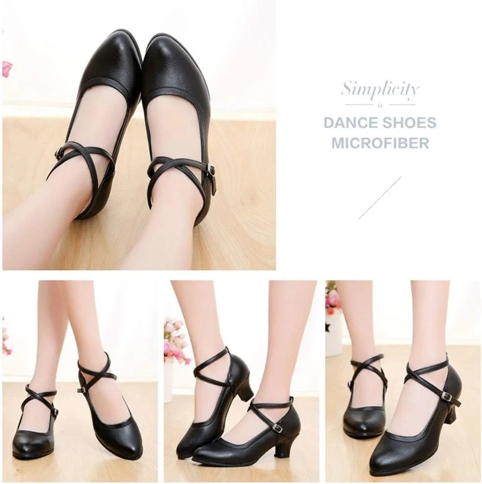 TINRYMX Women Standard Latin Dance Shoes Cross Strap Ballroom Modern Character Tango Salsa Party Dress Pump Shoes with Closed Toe 815