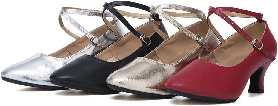 TINRYMX Women Standard Latin Dance Shoes Cross Strap Ballroom Modern Character Tango Salsa Party Dress Pump Shoes with Closed Toe 815