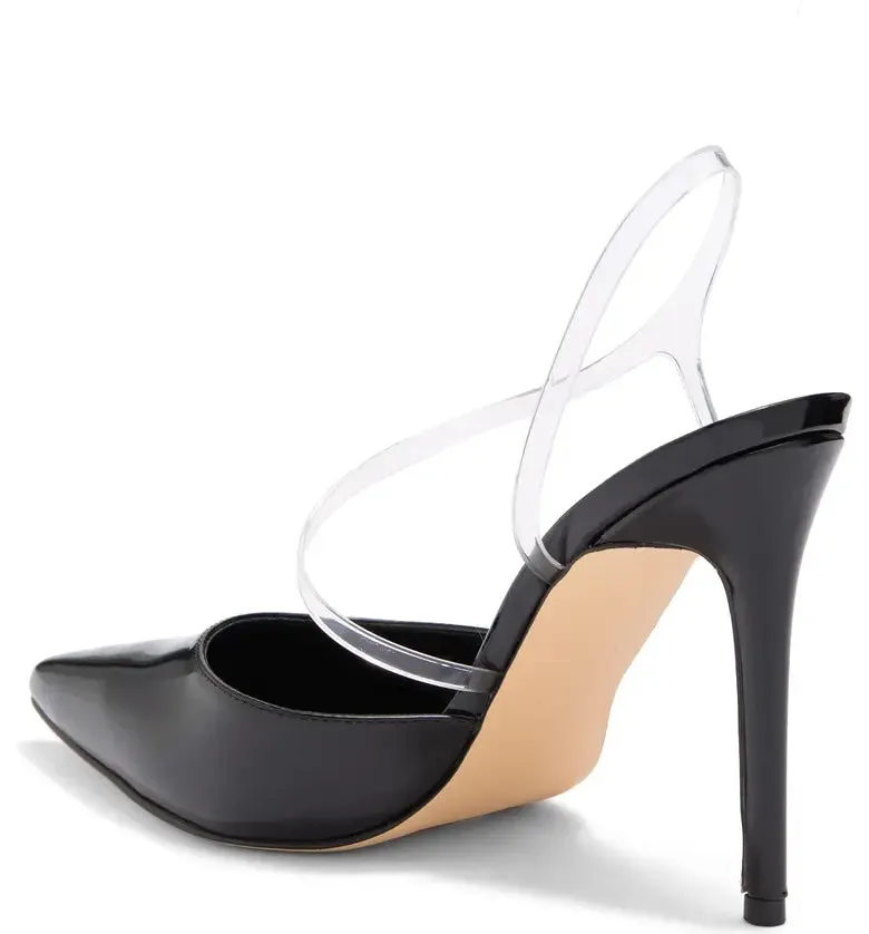 Toe Ankle Nine Stiletto Strap Pump Safe transactions Priority shipping Pointy Clear Heel Black Fashion High Foe West