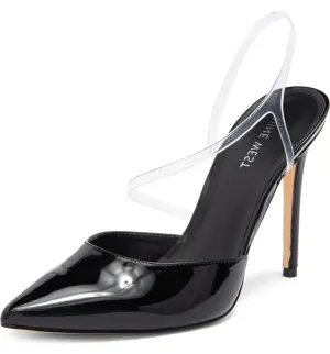 Toe Ankle Nine Stiletto Strap Pump Safe transactions Priority shipping Pointy Clear Heel Black Fashion High Foe West