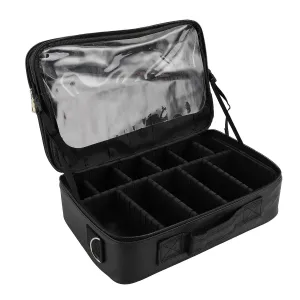 Travel Makeup Bag with Mirror, LED Lights, and Adjustable Dividers for Cosmetics, Oxford Cloth Case for Lipsticks, Makeup Brushes, and Skincare Products