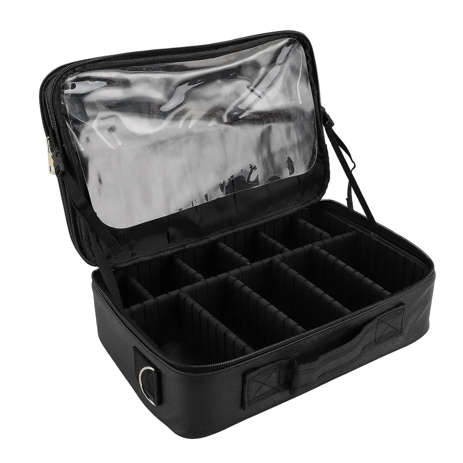 Travel Makeup Bag with Mirror, LED Lights, and Adjustable Dividers for Cosmetics, Oxford Cloth Case for Lipsticks, Makeup Brushes, and Skincare Products