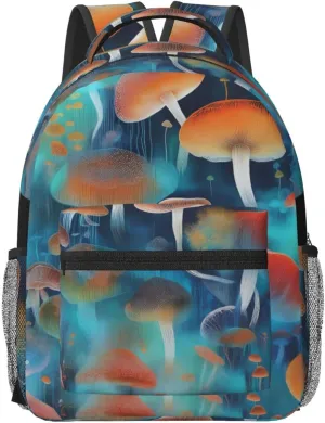 Travel Waterproof Backpack with Double Zipper and Side Mesh Pockets, Laptop Backpack Compatible with Witch Mystery Magic Mushroom