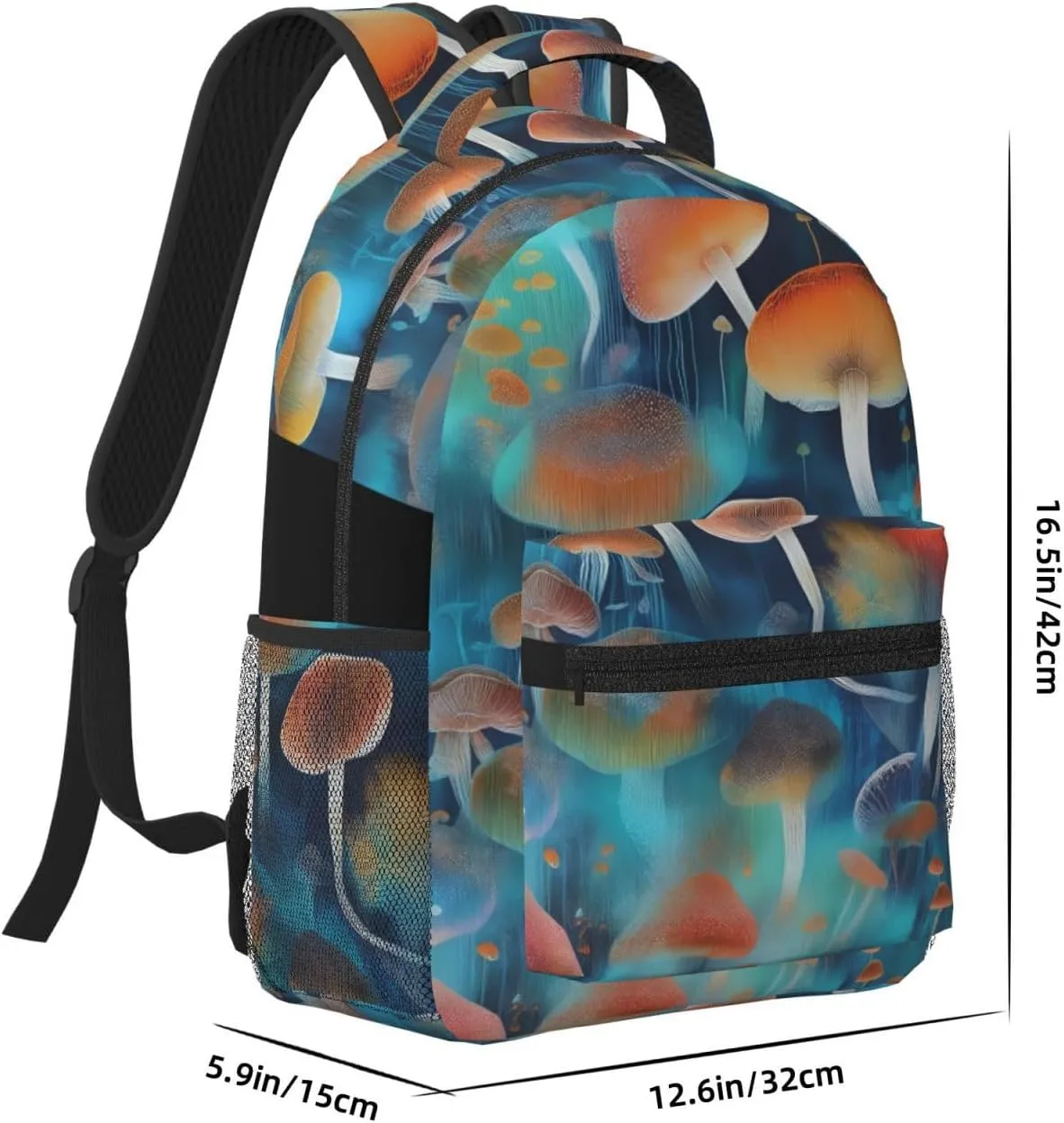 Travel Waterproof Backpack with Double Zipper and Side Mesh Pockets, Laptop Backpack Compatible with Witch Mystery Magic Mushroom