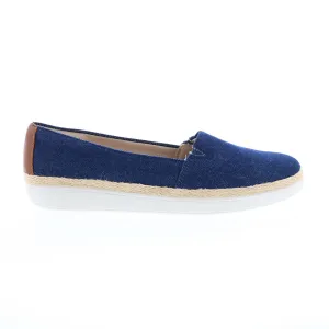 Trotters Accent T1803-457 Womens Blue Wide Canvas Loafer Flats Shoes