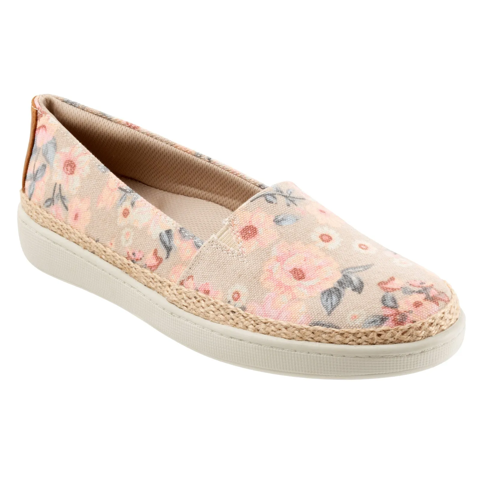 Trotters Accent T1803-921 Womens Beige Wide Canvas Loafer Flats Shoes