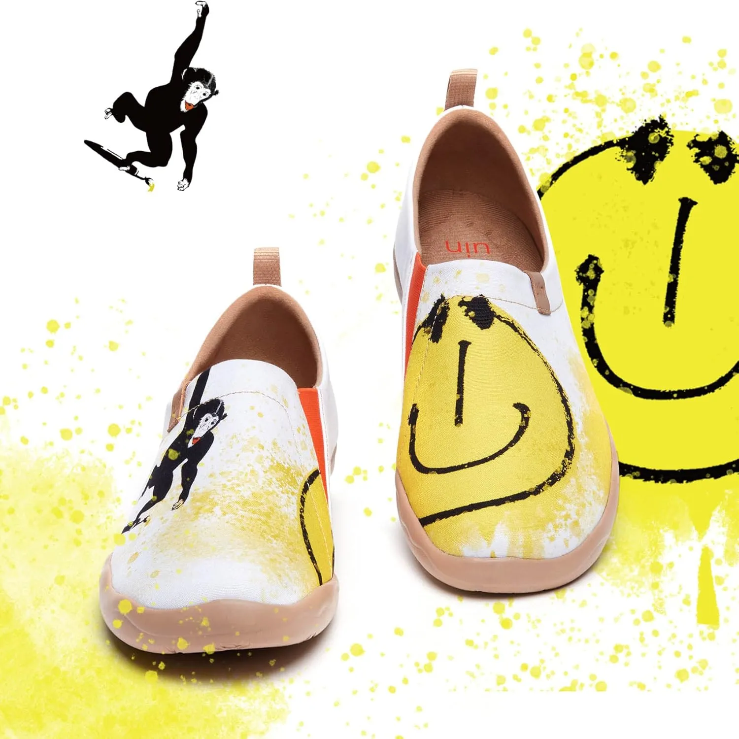 UIN Men's Slip Ons Canvas Lightweight Flats Sneakers Walking Casual Loafers Comfortable Art Painted Travel Shoes