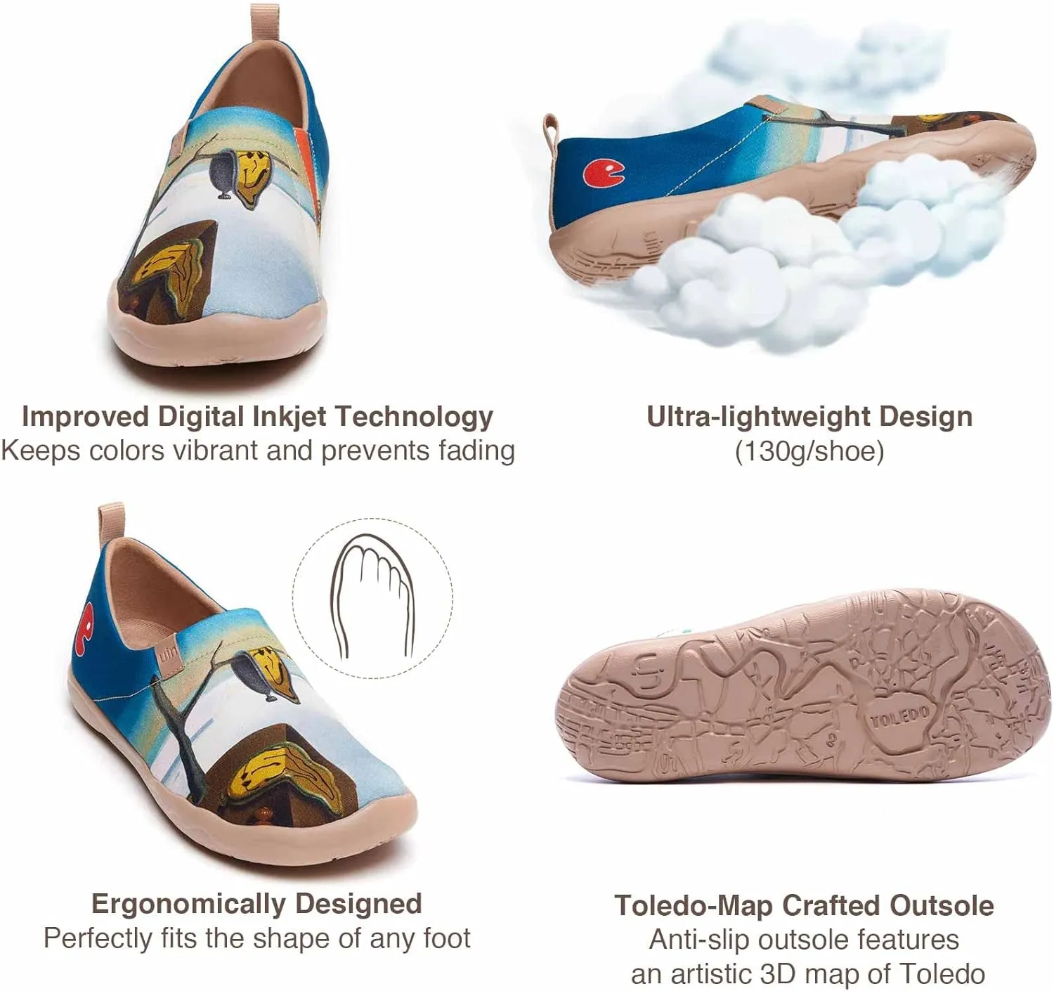 UIN Men's Slip Ons Canvas Lightweight Flats Sneakers Walking Casual Loafers Comfortable Art Painted Travel Shoes