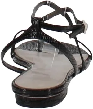 VIA SPIGA Womens Black Croc Toe-Loop Strappy Padded Calandre Round Toe Buckle Leather Slingback Sandal 6 M
