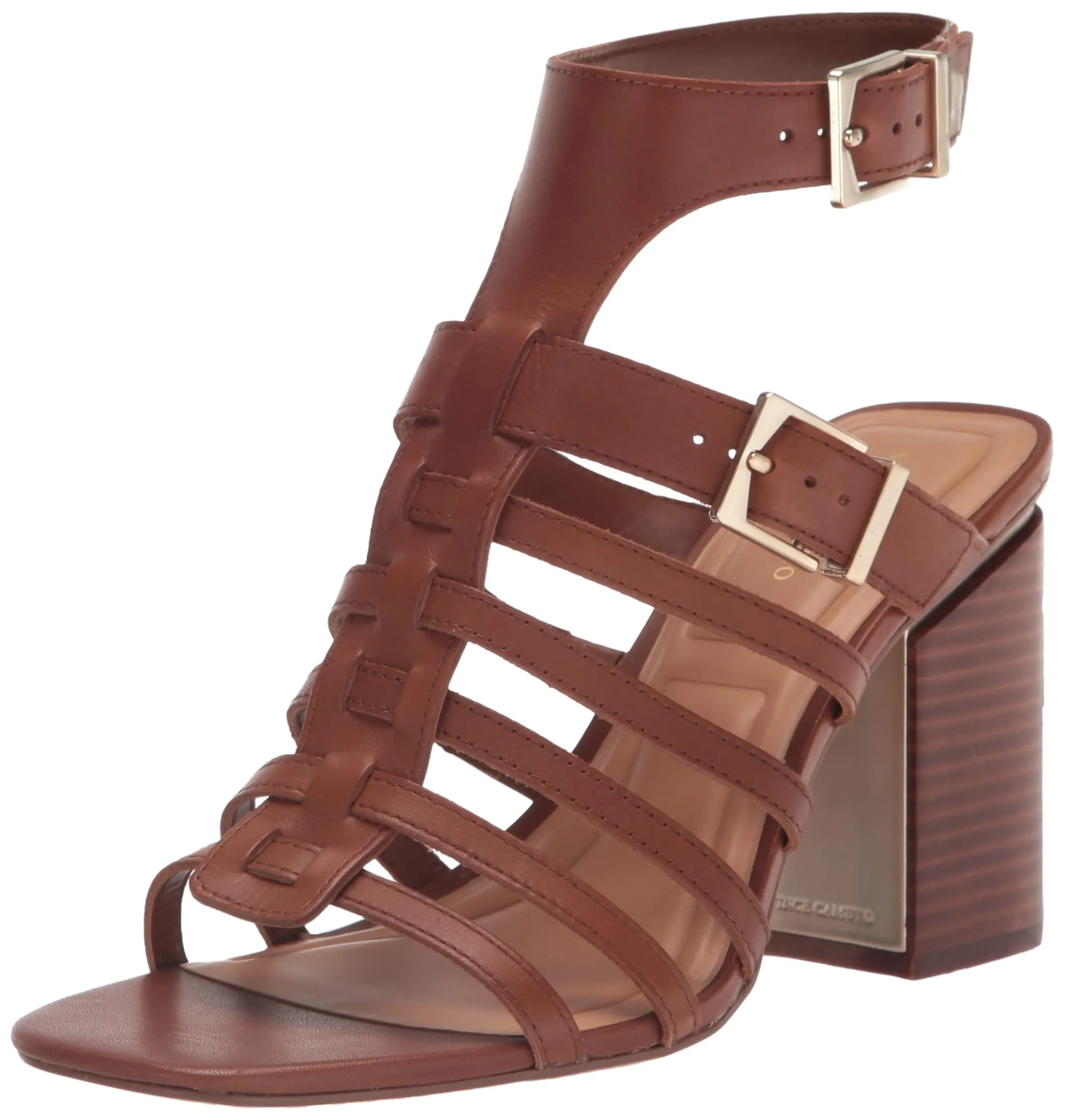 Vince Camuto Women's Hicheny Buckle High Heel Sandal Heeled, Cinnamon Bark, 6