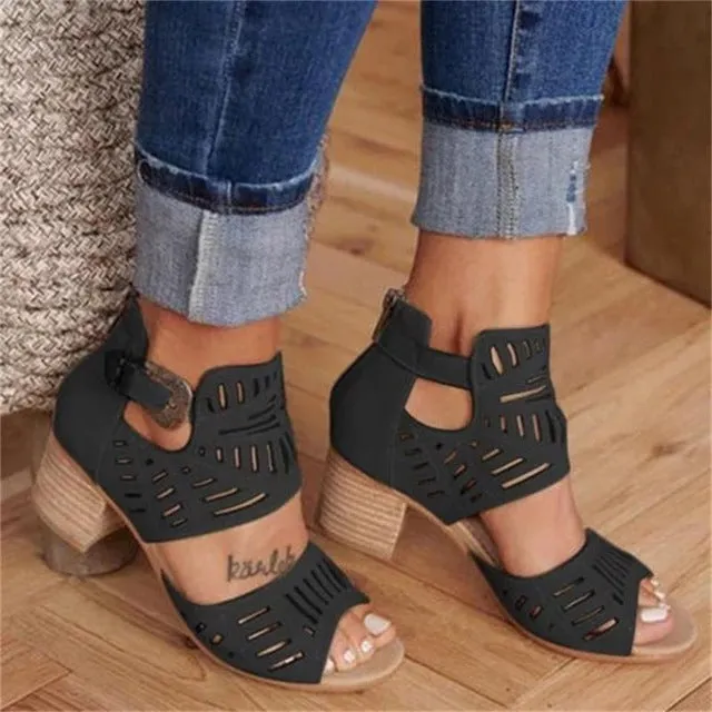 Vintage Mid Heel Summer Slip-on Buckle Clasp Sandal