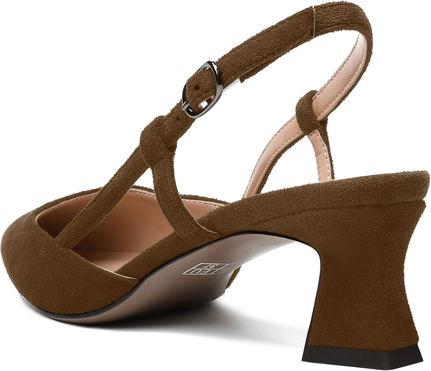 WAYDERNS Womens Slim Adjustable Strap Buckle Suede Pointed Toe Business Formal Kitten Low Heel Pumps Shoes 2 Inch