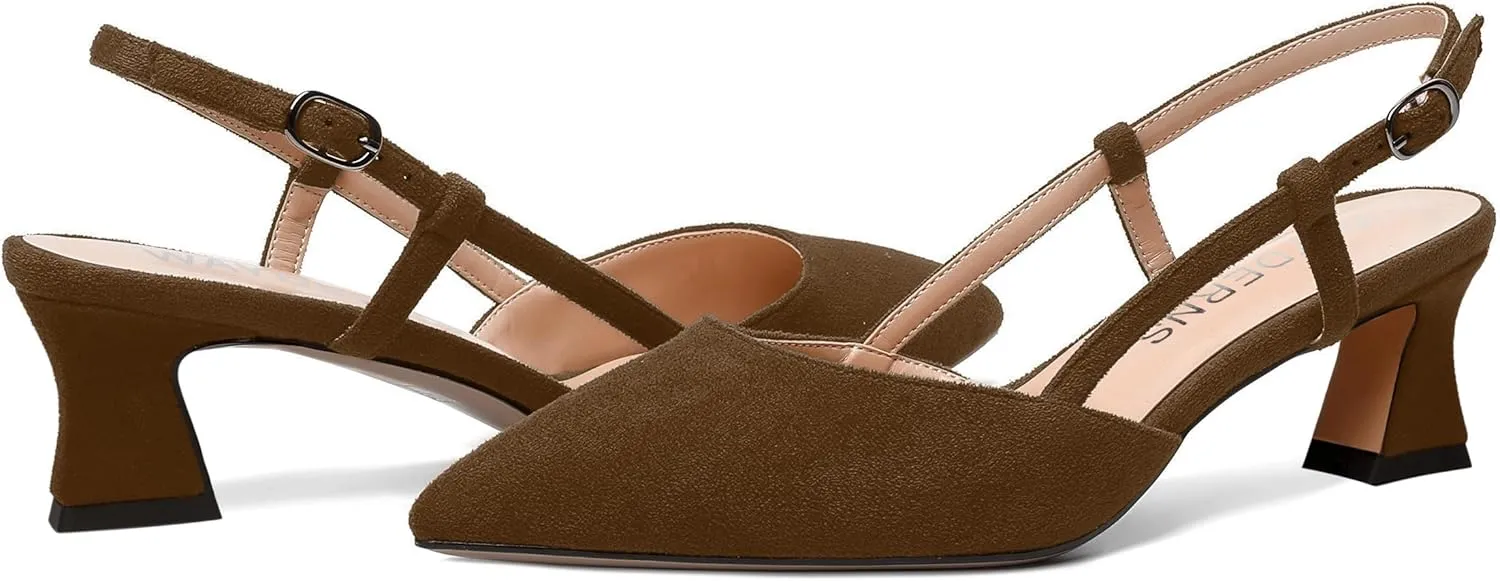 WAYDERNS Womens Slim Adjustable Strap Buckle Suede Pointed Toe Business Formal Kitten Low Heel Pumps Shoes 2 Inch