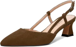 WAYDERNS Womens Slim Adjustable Strap Buckle Suede Pointed Toe Business Formal Kitten Low Heel Pumps Shoes 2 Inch