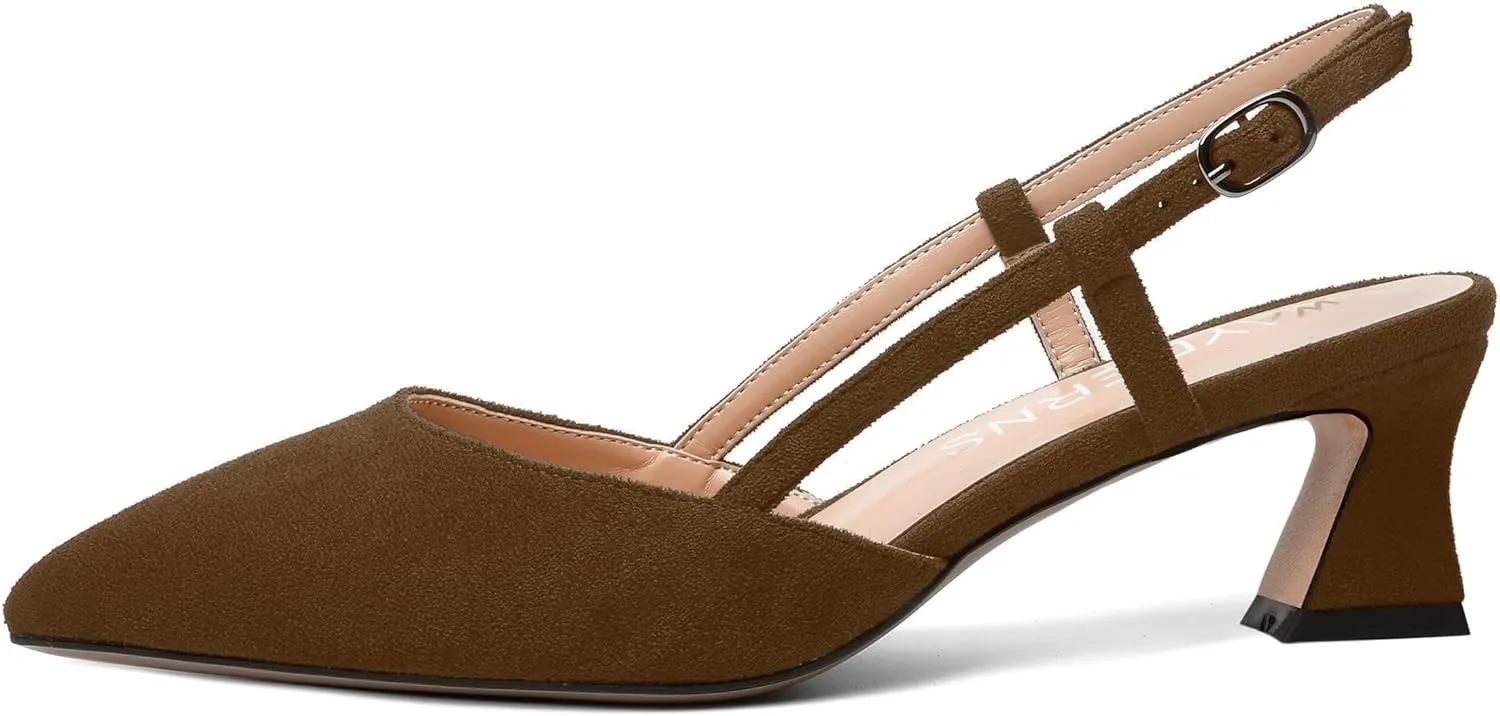 WAYDERNS Womens Slim Adjustable Strap Buckle Suede Pointed Toe Business Formal Kitten Low Heel Pumps Shoes 2 Inch