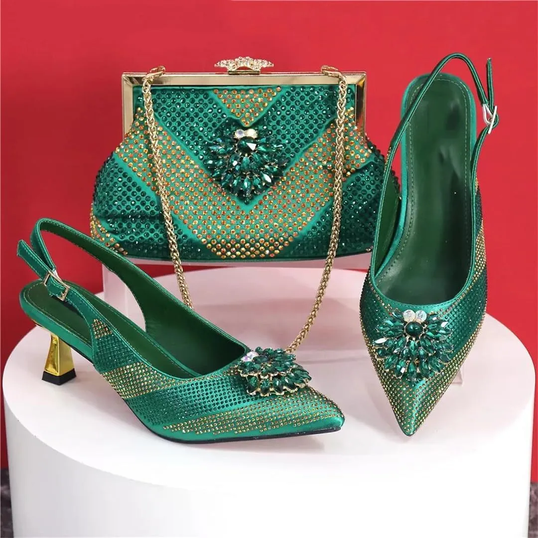 Wjnvfioo Italian Design Rhinestone Luxury Pointed Toe Shoe Bag Set Women's Party High Heels Set