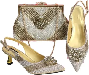 Wjnvfioo Italian Design Rhinestone Luxury Pointed Toe Shoe Bag Set Women's Party High Heels Set