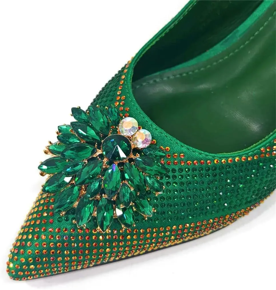 Wjnvfioo Italian Design Rhinestone Luxury Pointed Toe Shoe Bag Set Women's Party High Heels Set