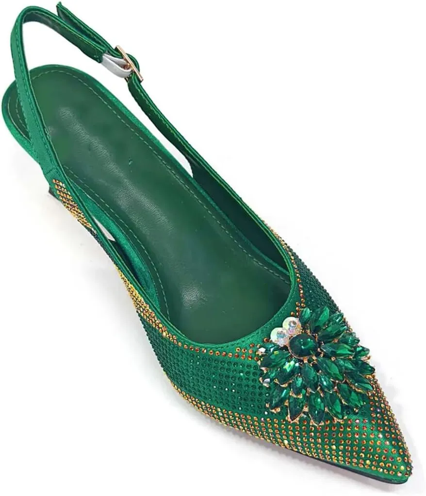 Wjnvfioo Italian Design Rhinestone Luxury Pointed Toe Shoe Bag Set Women's Party High Heels Set