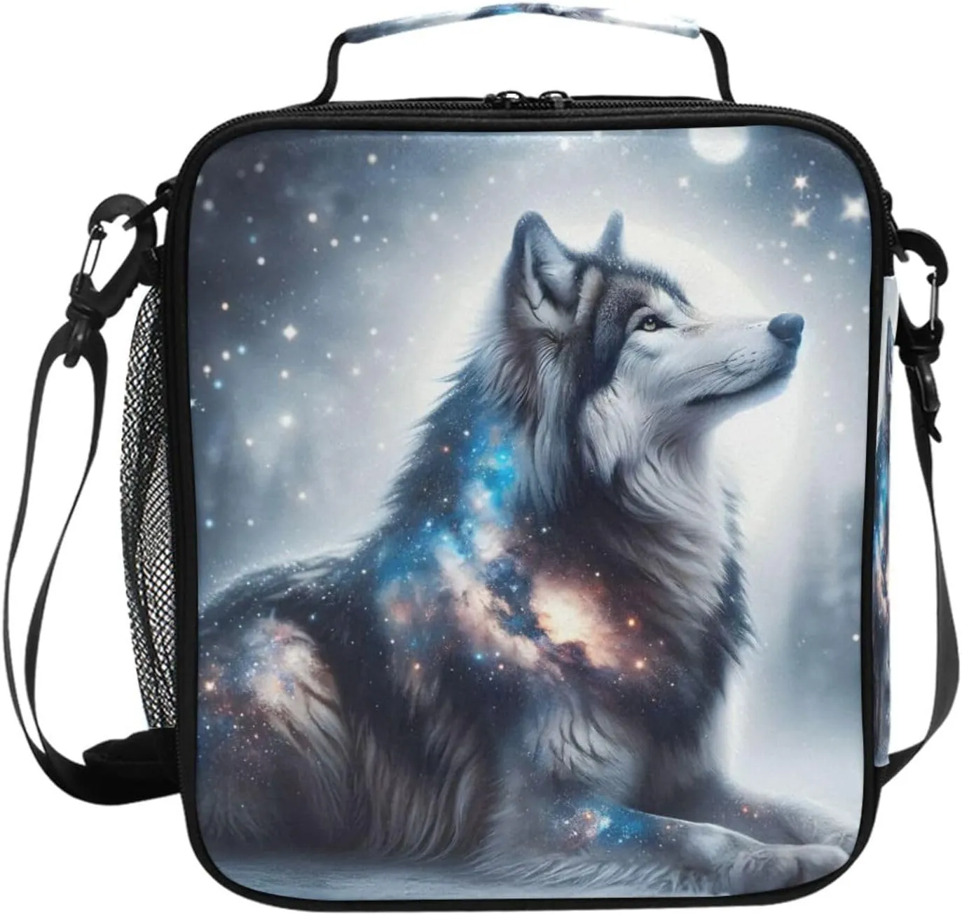 Wolf Night Sky Lunch Box Insulated Lunch Bag Prep Kids Cooler Tote Freezable Shoulder Strap Waterproof Picnic Meal for School Office, 8541996862