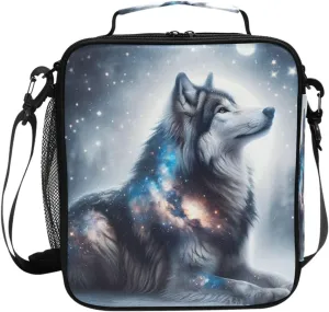 Wolf Night Sky Lunch Box Insulated Lunch Bag Prep Kids Cooler Tote Freezable Shoulder Strap Waterproof Picnic Meal for School Office, 8541996862