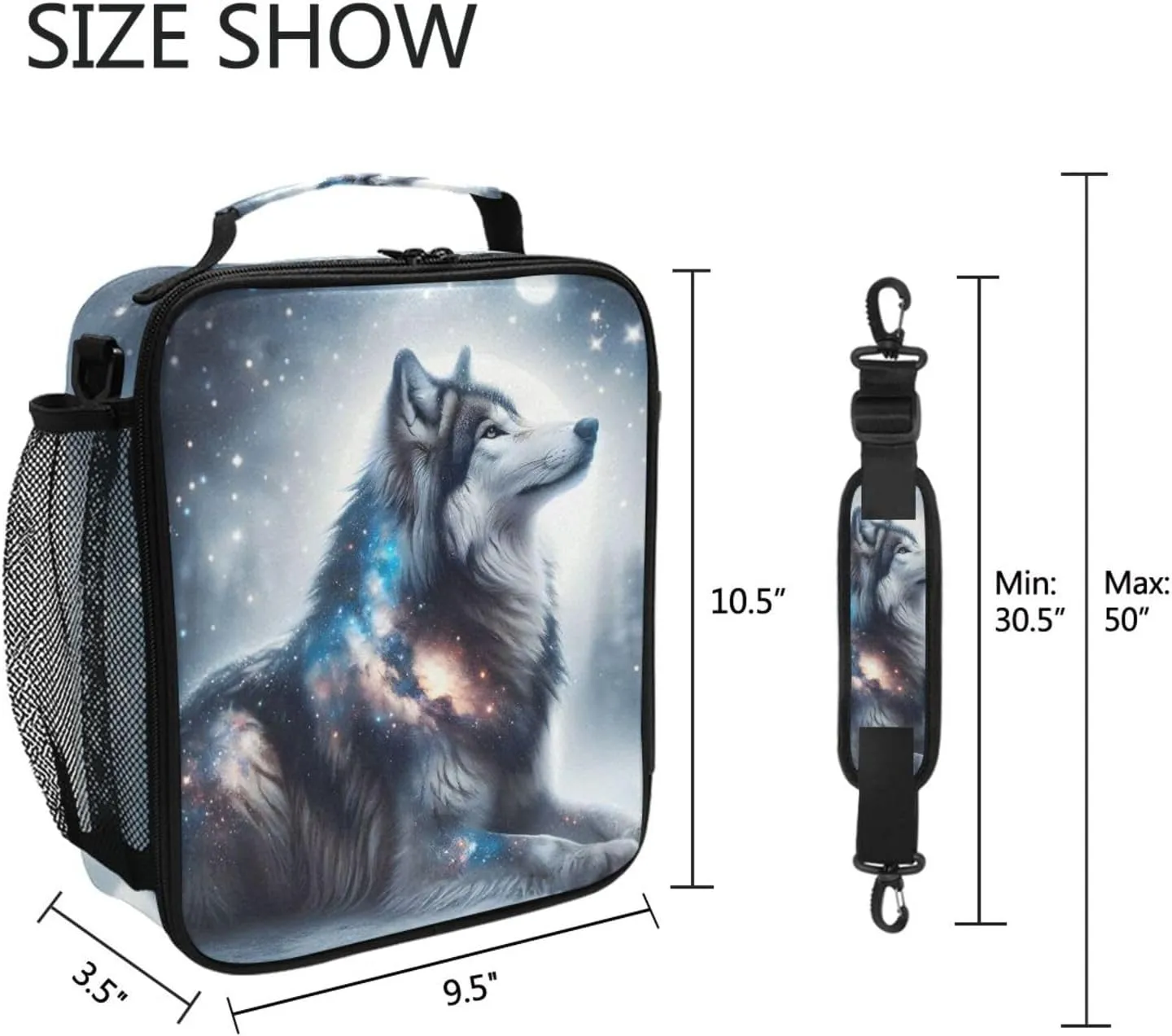Wolf Night Sky Lunch Box Insulated Lunch Bag Prep Kids Cooler Tote Freezable Shoulder Strap Waterproof Picnic Meal for School Office, 8541996862